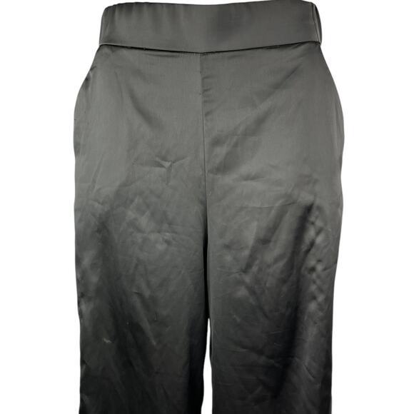 Zara Women's Black Silk Satin Wide Leg High Waist Pull On Crop Trousers Pants S - Picture 4 of 6